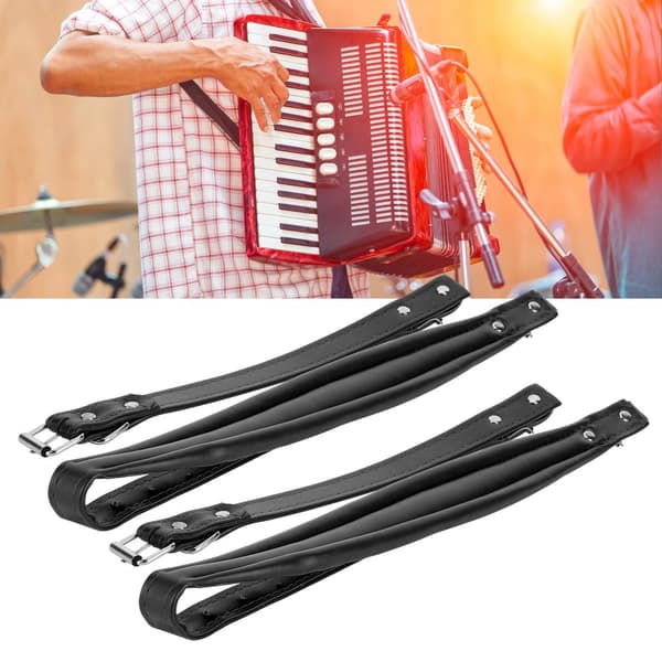 Justerbar PU-läder Dragspel Axelrem Set - 2st, Svart