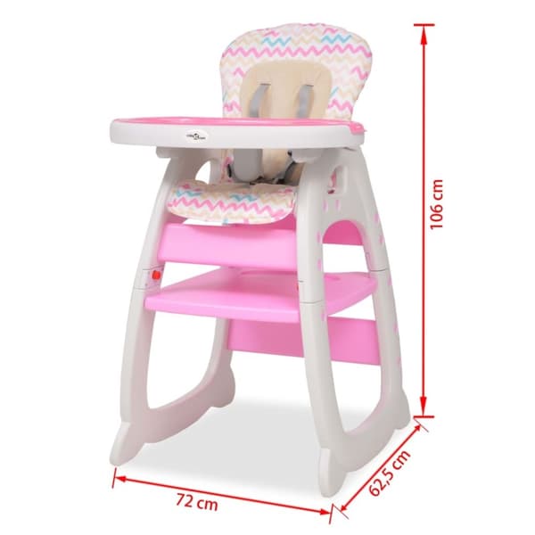 vidaXL 3-i-1 Konvertibel barnstol med bord rosa