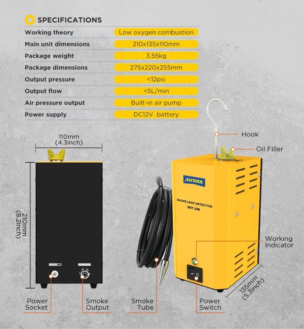Bil Rökläckage Detektor, EVAP Läckage Detektion, Oljeledningsgenerator Diagnostik