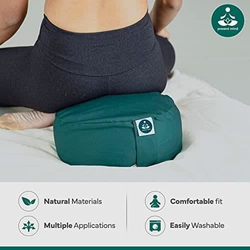 Atlanti rund meditationskudde - 100 % naturlig Zafu Yoga - Tvättbart överdrag - Smaragdgrön - Höjd 16 cm - 1 enhet