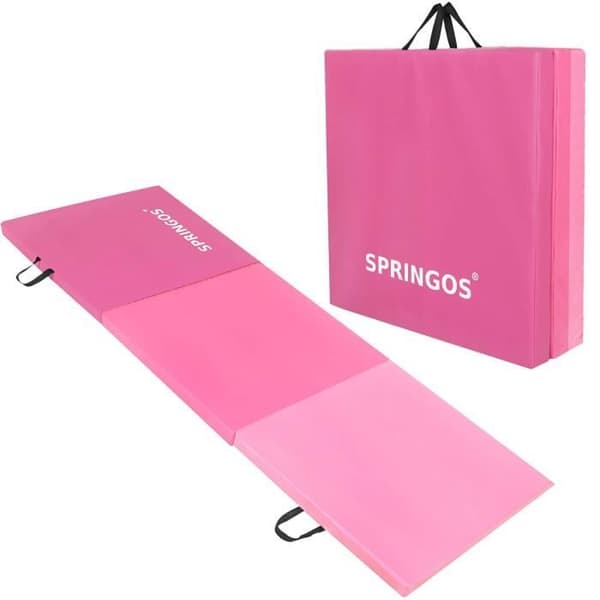 Träningsmatta - SPRINGOS - 180 x 60 x 5,5 cm - Rosa - Transporthandtag - Vattentålig