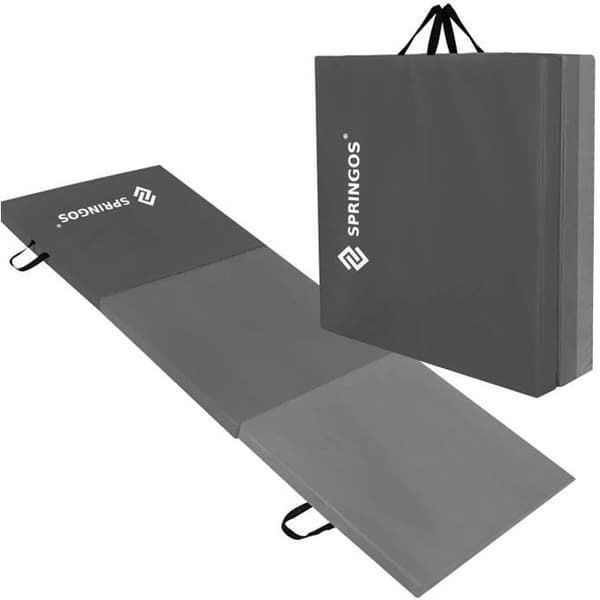 Träningsmatta - SPRINGOS - 180x60x5,5 cm - Grå - Bärhandtag - Vattentålig