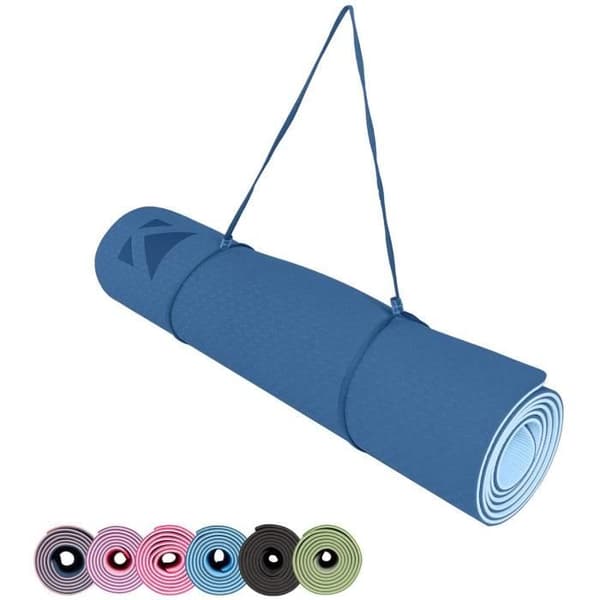 Yogamatta Sportmatta Fitnessmatta med rem 183 x 61 x 0,6 cm Ljus Marinblå