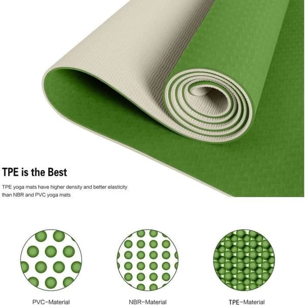 Yogamatta Sportmatta Fitnessmatta med rem 183 x 61 x 0,6 cm Grågrön