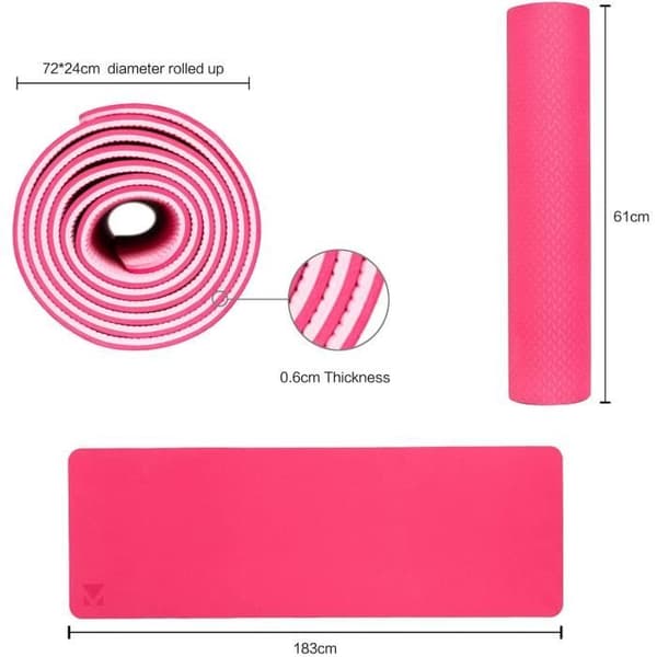 Yoga Mat - Ej angiven - 183 x 61 x 0,6 cm - Rosa - Sklipptålig - TPE