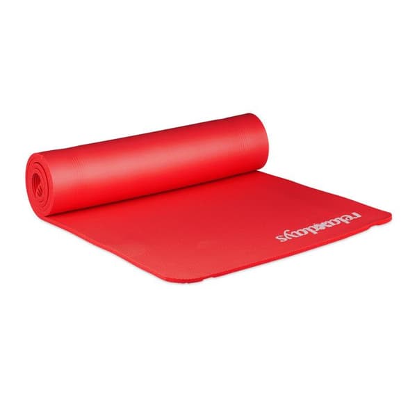 Relaxdays Yogamatta 1 cm tjock mjuk gummi transportrem Pilates aerobics HxlxB: 1 x 61,5 x 182 cm, röd