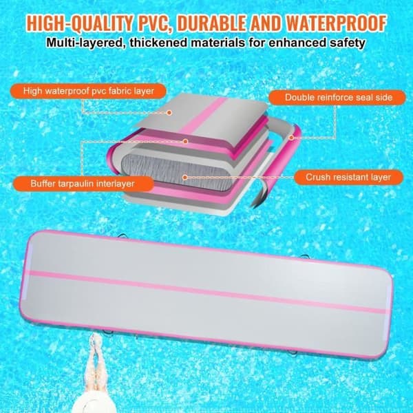 Uppblåsbar gymnastikmatta - VEVOR - 3980x1010x100 mm 4 m akrobatisk bana med elektrisk pump, rosa, för hemmabruk