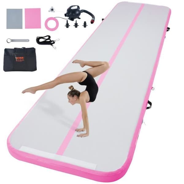 Uppblåsbar gymnastikmatta - VEVOR - 3980x1010x100 mm 4 m akrobatisk bana med elektrisk pump, rosa, för hemmabruk