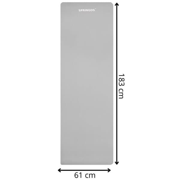 Yogamatta - SPRINGOS - 183 x 61 cm - Tjock 15 mm - Bärrem - Grå