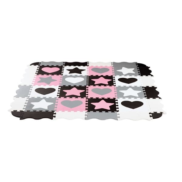 MD03 BØRNEMÅTTE PUSSEL LØGEPAND PINK HJERTER 36 STK 140x140CM NILS SJOV