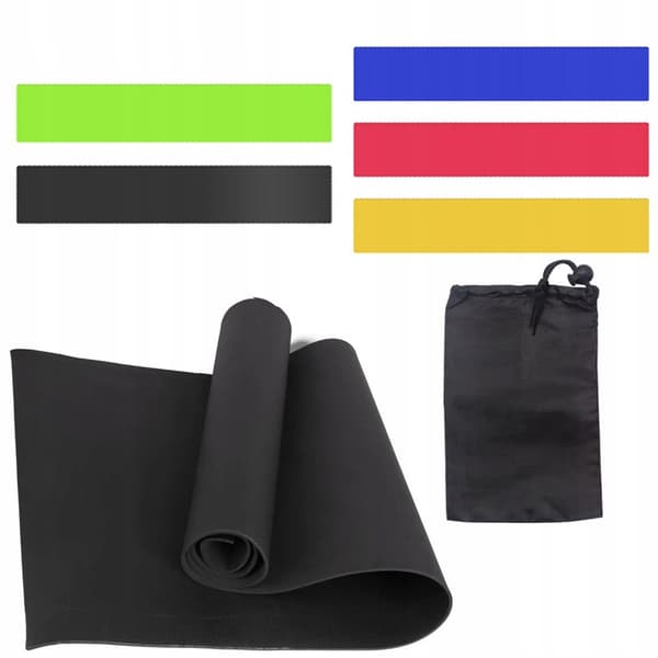 Träningsmatta 180x62 cm med överdrag + Set med 5 träningsband