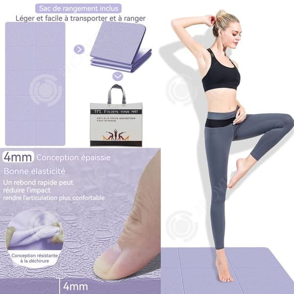 INN hopfällbar yogamatta FitnessMatta 183x61 cm Reseyogamatta Halkfri och tjock Pilates Sports Gymnastikmatta Viole