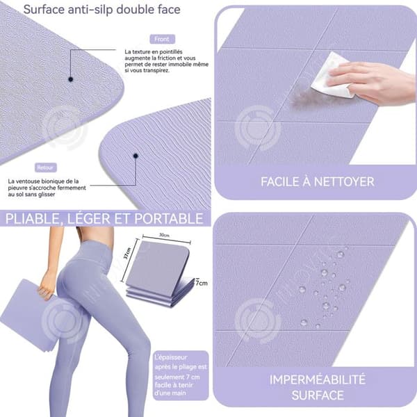 INN hopfällbar yogamatta FitnessMatta 183x61 cm Reseyogamatta Halkfri och tjock Pilates Sports Gymnastikmatta Viole