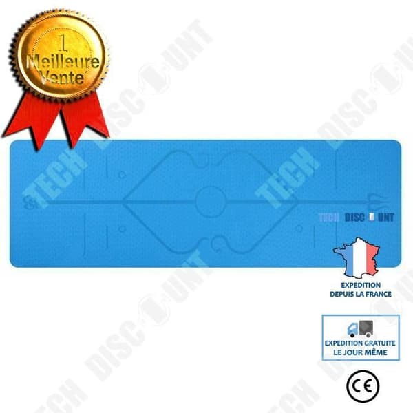 TECH DISCOUNT yogamatta - Lätt vikt, halkfri - Blå - 183x61x0,6cm