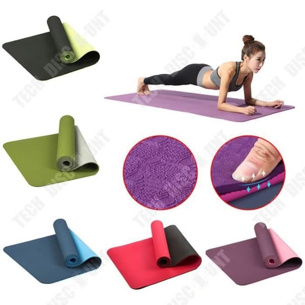 Tvåfärgad halkfri yogamatta 6 mm - TEKNISK RABATT - 183x61cm - Barfota - Svart