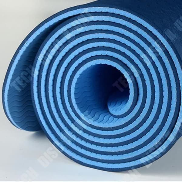 Bekväm sportig halkfri tvåfärgad yogamatta - TEKNISK RABATT - 183 cm - 6 mm - Blå - TPE