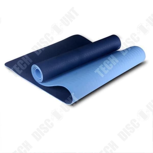 Bekväm sportig halkfri tvåfärgad yogamatta - TEKNISK RABATT - 183 cm - 6 mm - Blå - TPE