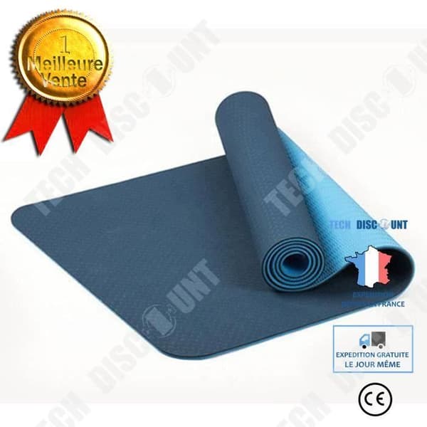 Bekväm sportig halkfri tvåfärgad yogamatta - TEKNISK RABATT - 183 cm - 6 mm - Blå - TPE