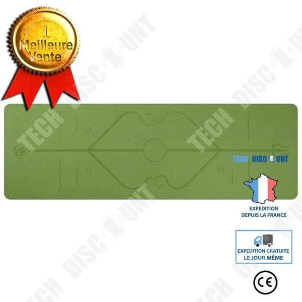 TECH DISCOUNT yogamatta - TPE, halkfri, miljövänlig - 183cm x 61cm x 6mm - Grön