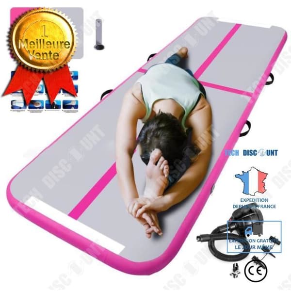 TD® 3m uppblåsbar gymnastikmatta - TEKNISK RABATT - Barfota - Rosa - Tjocklek 10 mm - Vuxen - Fitness