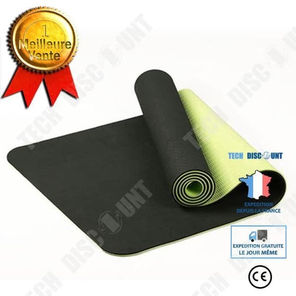 TECH RABATT Yogamatta - Halkfri tvåfärgad TPE 6mm - 183cm - Barfota - Svart