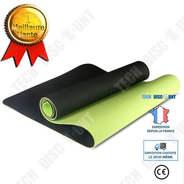 6 mm tvåfärgad TPE halkfri yogamatta - TD - 183 cm - grön - barfota - fitness