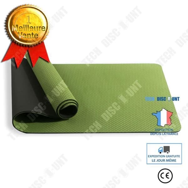 TECH DISCOUNT yogamatta - Tvåfärgad halkfri TPE 6mm - Fitness hemma - 183x61cm svart