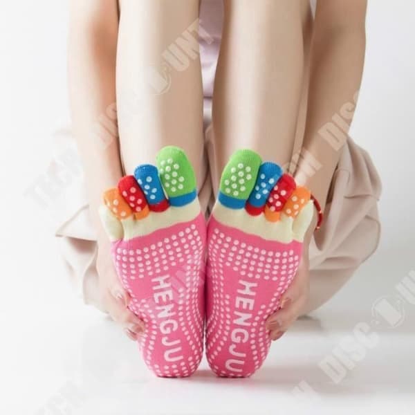 TD® Five Finger Strumpor 5 par Rosa Andas halkfritt tyg