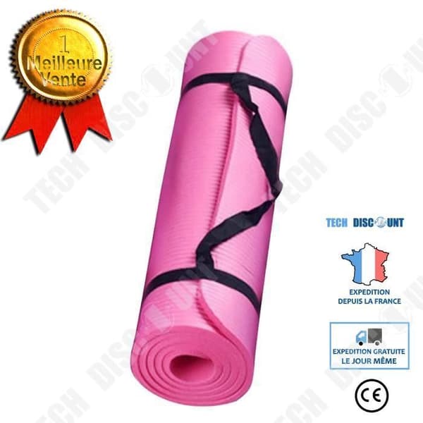 TECH RABATT halkfri yogamatta - tjocklek 15 mm - rosa färg - för barfota träning