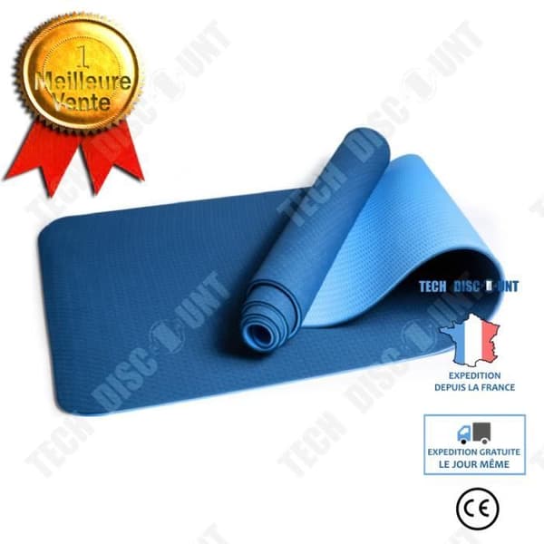 TECH RABATT 6 mm tvåfärgad halkfri yogamatta - Blå - 183x61cm