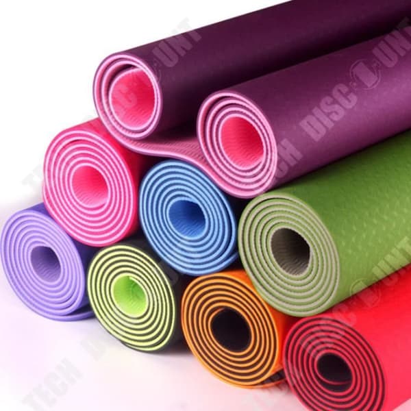 TD halkfri tvåfärgad TPE 6mm yogamatta för fitness och gymnastik hemma - 183x61cm svart