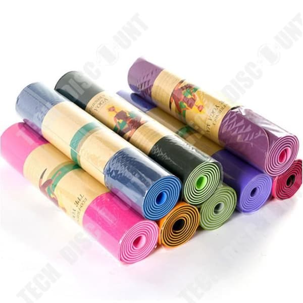 TD halkfri tvåfärgad TPE 6mm yogamatta för fitness och gymnastik hemma - 183x61cm svart
