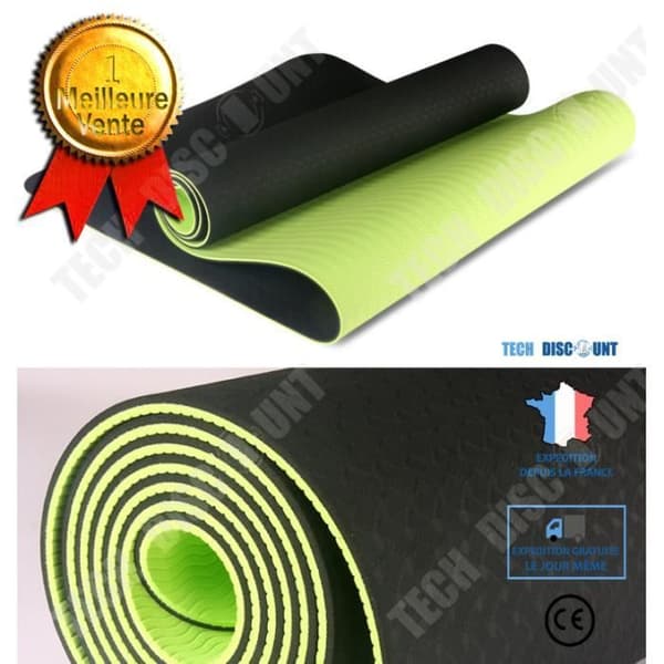 TD halkfri tvåfärgad TPE 6mm yogamatta för fitness och gymnastik hemma - 183x61cm svart