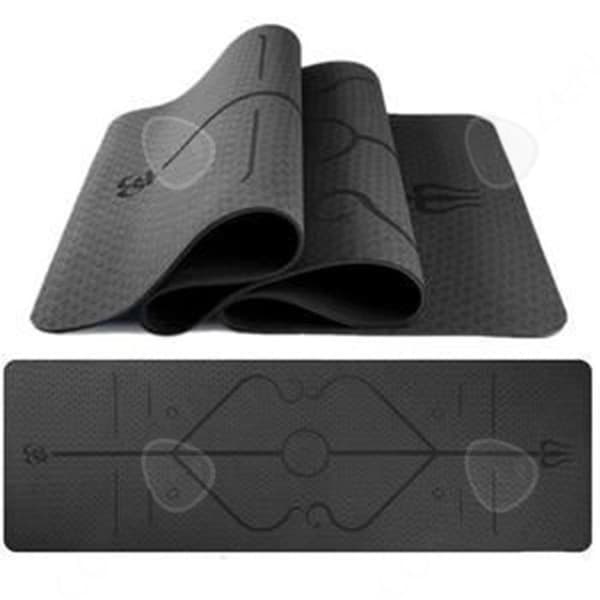 CONFOZEN Halkfri yogamatta - 6 mm tjocklek - kroppsinriktningsmarkörer - svart