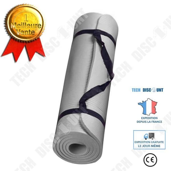 TECH RABATT halkfri yogamatta - Tjocklek 6 mm - Grå - Med skor - 60 cm