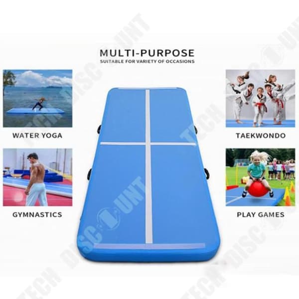 3M uppblåsbar gymnastikmatta - TEKNISK RABATT - Borstad PVC - Blå - 100mm