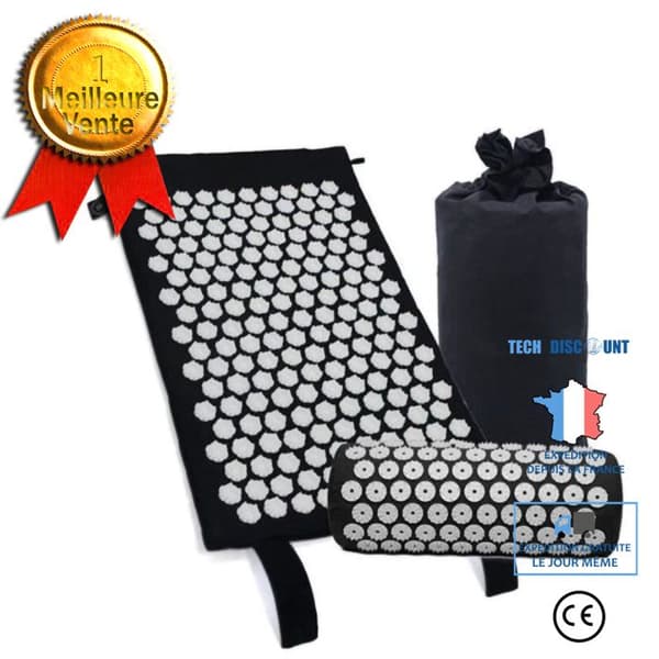 TD®-matta med svart akupunkturmassagekudde Yogamatta Akupunkturmassagematta, kan lindra ryggsmärtor