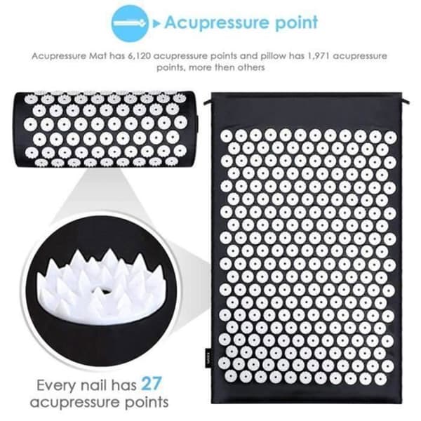 Akupressurmatta kit med kudde - TEKNISK RABATT - 68x42cm - Svart - Fitness - Barfota