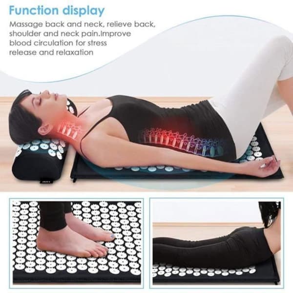 Akupressurmatta kit med kudde - TEKNISK RABATT - 68x42cm - Svart - Fitness - Barfota