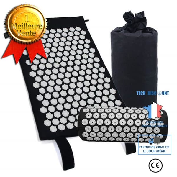 Akupressurmatta kit med kudde - TEKNISK RABATT - 68x42cm - Svart - Fitness - Barfota