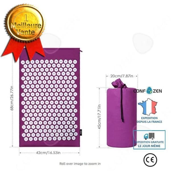 CONFO® akupressurmatta yoga massage anti kroppsvärk terapi fotövningar Lila 68 × 42 cm med förvaringsväska p