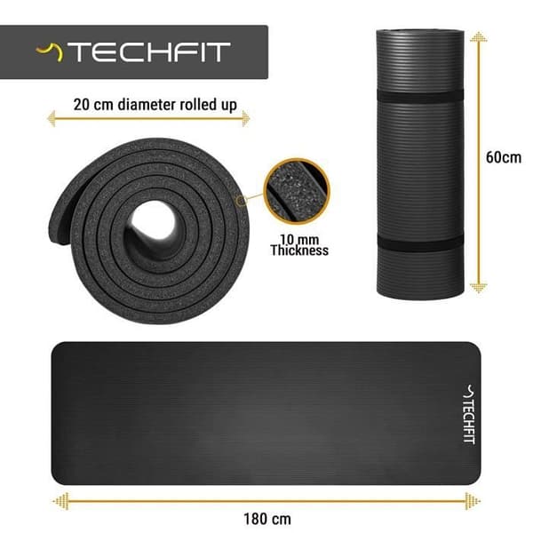 Yoga- och Träningsmatta - TechFit - Extra Tjock 10mm - 180 x 60 cm - Halkfri - Ekologisk