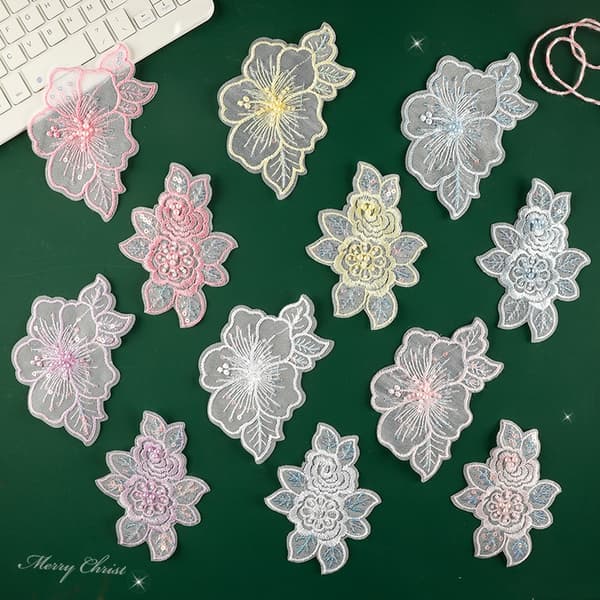 INF 12-delt blondeblomstapplikasjonsbroderte lapper for DIY-håndverk