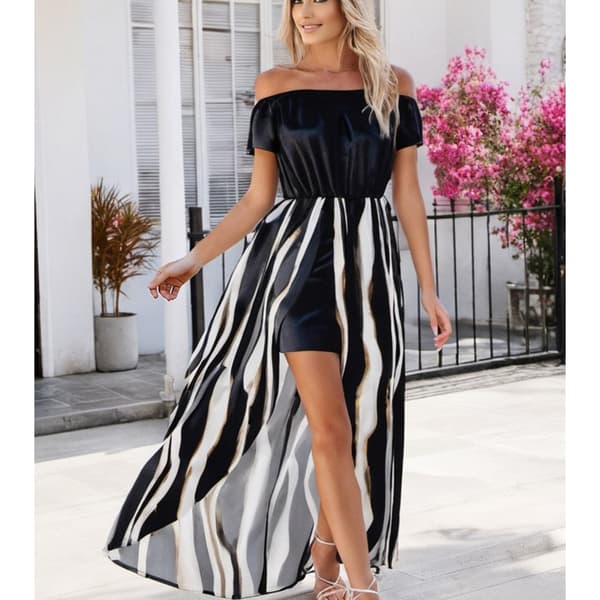 INF Maxi-kjole med zebraprint - Sort