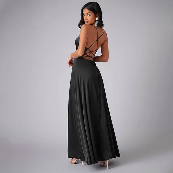 INF Elegant Sort Maxi-Kjole med Åben Ryg