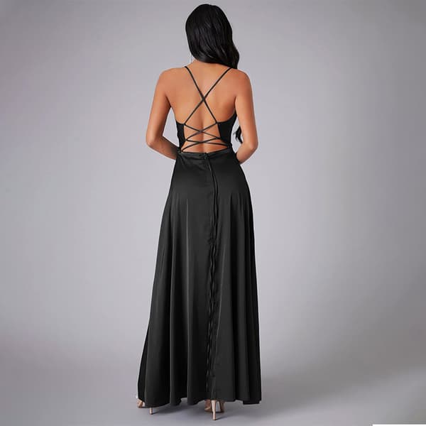 INF Elegant Sort Maxi-Kjole med Åben Ryg