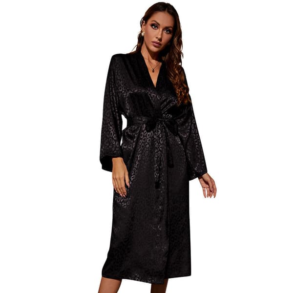 INF Elegant Sort Jacquard Langærmet Morgenkåbe