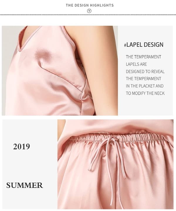 INF Silkeslen V-ringad Cami-pyjamas i rosa