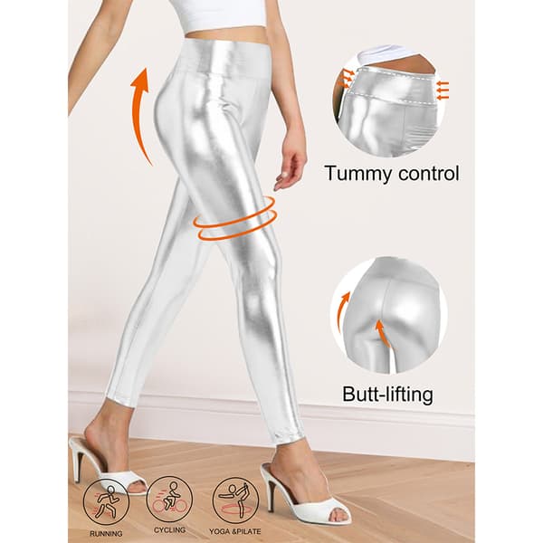 INF Silverfärgade leggings med hög midja i konstläder