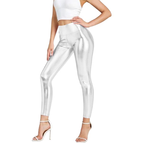 INF Silverfärgade leggings med hög midja i konstläder